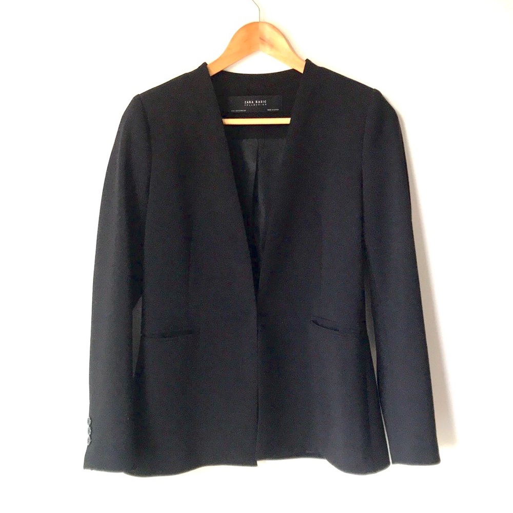 Zara lapelless black blazer pockets black small